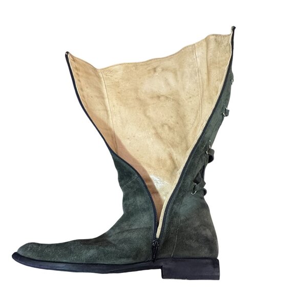 Vintage Suarez Italy Womens Olive Green Suede Knee High Lace Up Boots Side Zip 8 - Picture 7 of 12